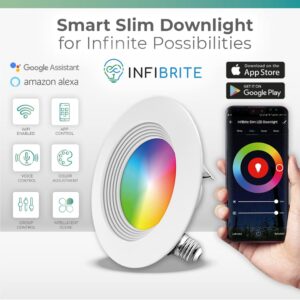 INFIBRITE 4 Inch Smart Recessed Light, Color Changing and Tunable White, WiFi Retrofit LED Downlight E26 Base, No Hub, Works with Alexa and Google, Dimmable, 810LM, CRI90, RGBCW, Wet Rated (12 Pack)