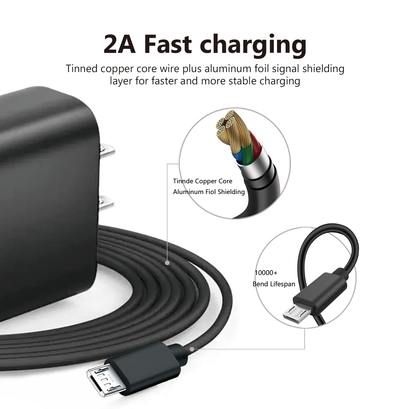 Fast Wall Charger USB Charging Cable Cord Fit for Motorola Moto E4 E4 Plus E5 Play E5 E5 Plus E5 Supra, G5 G5S G4 Plus/Play, G6 Play, G6 Forge G6 Forge Moto X Force Moto Droid Turbo 2 Phone Charger