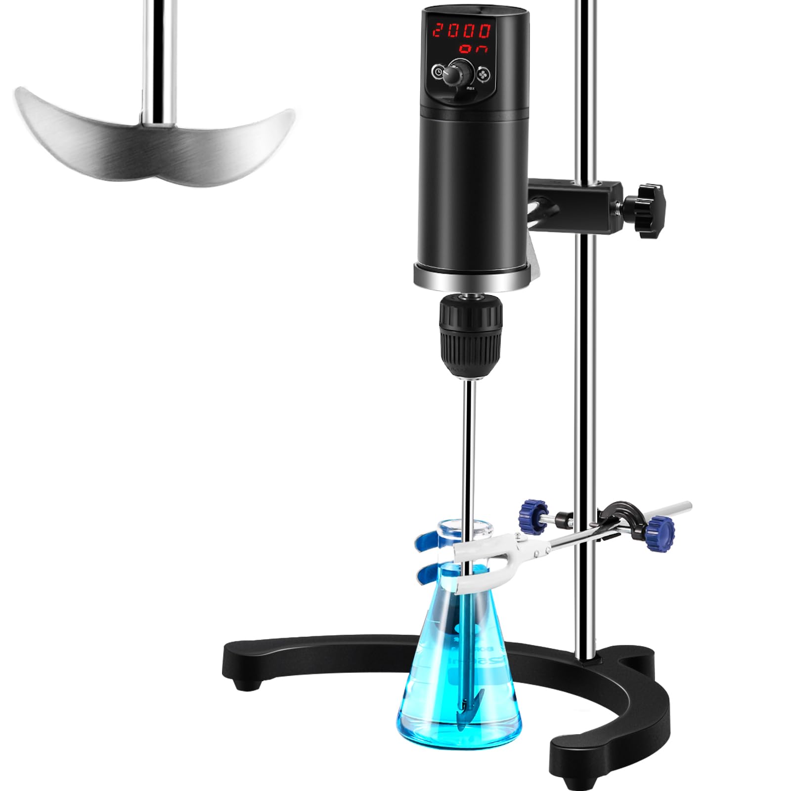 Crispaire Electric Overhead Stirrer Max.40L LCD Digital Lab Mixer 10000mPa.s Time and Speed Adjustable Stirring Rod Included 100-2000RPM 120W