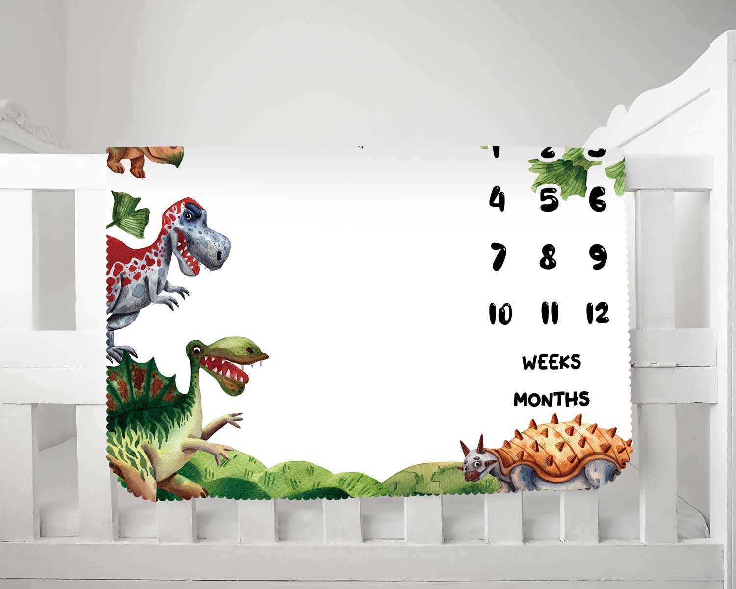 KIKIDO Cartoon Dinosaur Baby Monthly Milestone Blanket Jurassic Dinosaur Photo Background New Baby Boy Swaddle Blanket Gift Capture Baby Personalized Growth Chart Flag Blanket 48x40Inch