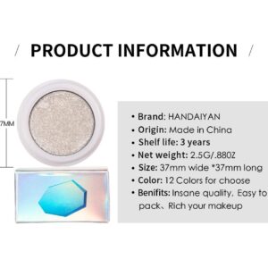 AKARY 12 Colors Glitter Eyeshadow, Mashed Potato Pearlescent Monochrome Eyeshadow Polarized Light Not Smudged Eye Shadow, Highly Pigmented Eye Makeup Cosmetics Gift for Women And Girls Eye Brightening Flash Powder (#01 White)