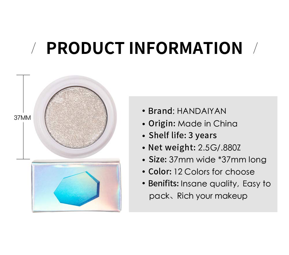 AKARY 12 Colors Glitter Eyeshadow, Mashed Potato Pearlescent Monochrome Eyeshadow Polarized Light Not Smudged Eye Shadow, Highly Pigmented Eye Makeup Cosmetics Gift for Women And Girls Eye Brightening Flash Powder (#01 White)