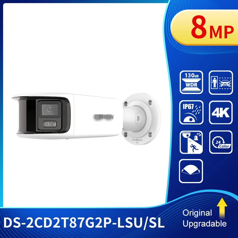 DS-2CD2T87G2P-LSU/SL 4mm IP Camera 8MP 4K Panoramic Bullet Camera 24/7 Colorful Fixed Turret Network Camera,Active Strobe Light,Audio Alarm,Smart Human/Vehicle,130dB WDR,H.265+,Weatherproof IP67