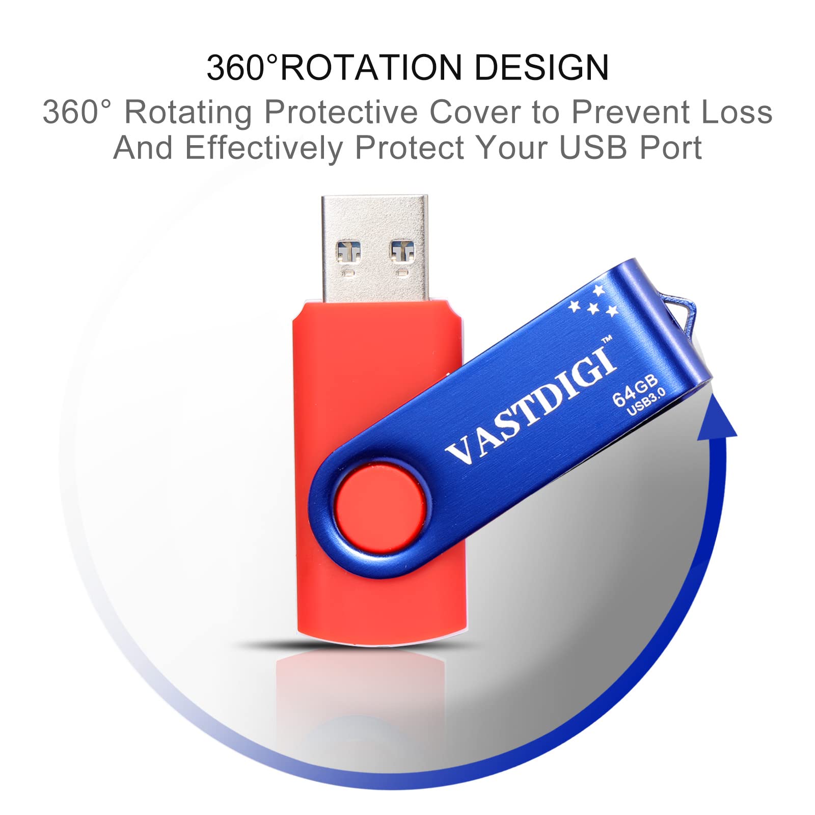 VASTDIGI 64GB USB Flash Drive 5 Pack USB 3.0 Flash Drive High Speed Swivel Memory Stick Thumb Drives with LED Light for Data Storage and Backup…