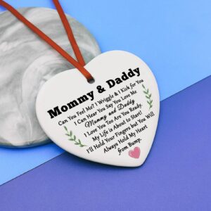 Mom to Be Gift Ornament Ceramic Gifts Pregnancy Announcements Gifts for Friends Dad Mom Gender Reveal Gifts Baby Announcement Daddy Here Comes Mommy Wedding Sign Mommy Dad to be Sign