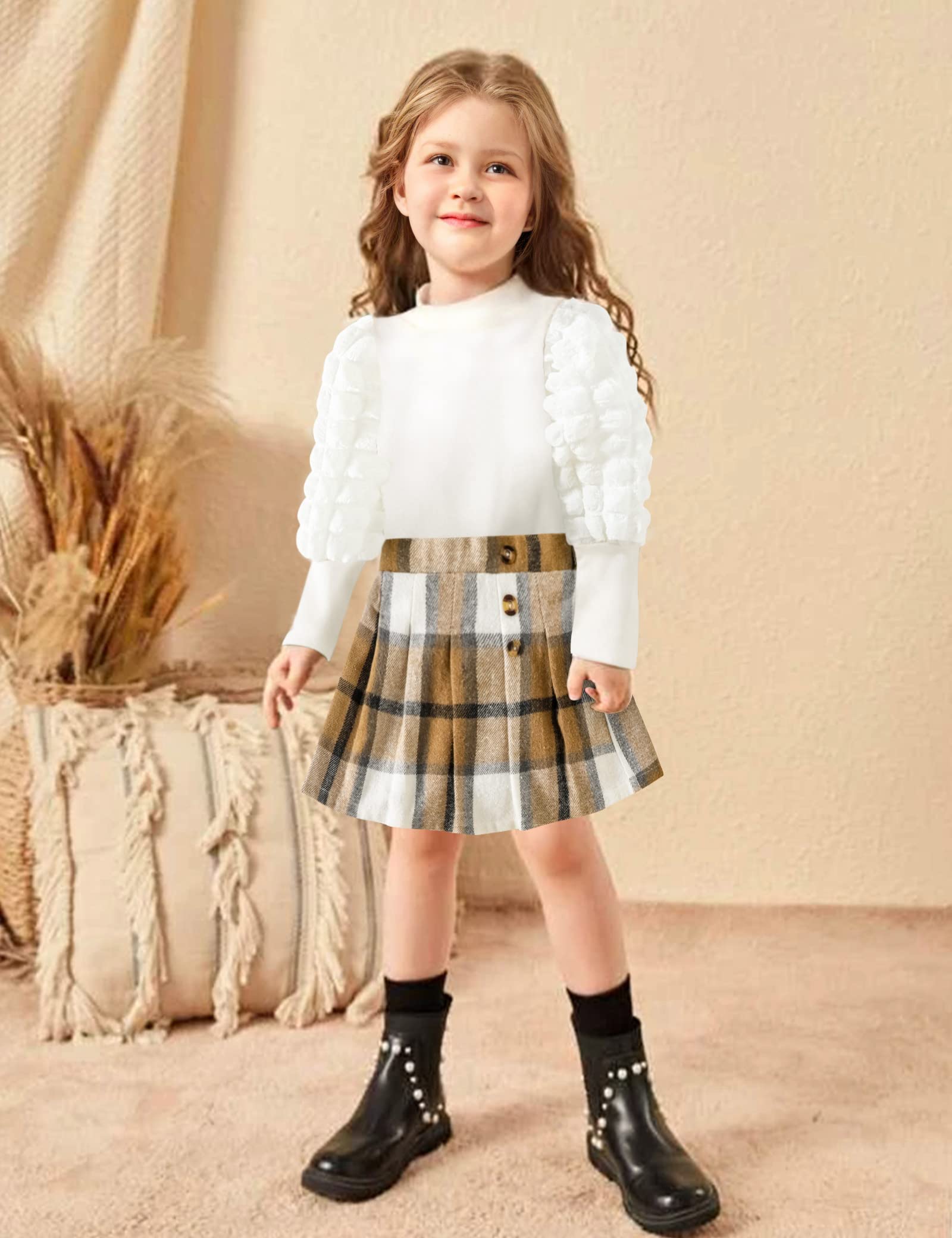 DONWEN Toddler Girl Clothes 4t 5t Fall Winter Clothes Long Sleeve Cotton Shirt Button Skirts 2pcs Toddler Girls Clothes