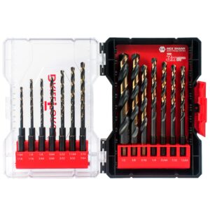 valyriantool impact drill bit set, 21pcs hex drill bit set, black gold drill bits set, hss quick change impact driver drill bit set for copper, aluminum, zinc alloy, wood, plastic 1/16"-1/2"