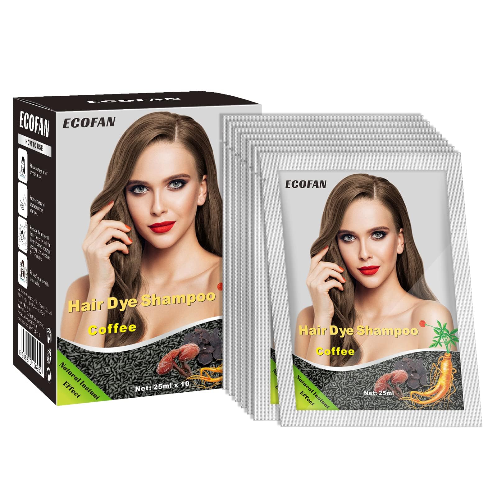 10 PCS Coffee Hair Dye Shampoo 3 in 1 Natural Hair Color Shampoo, Semi- Permanent Instant Hair Dye for Men & Women - Herbal Ingredients, 100% Grey Coverage | Lasts 30 Days, Natural Hair Dye Shampoo (Coffee)