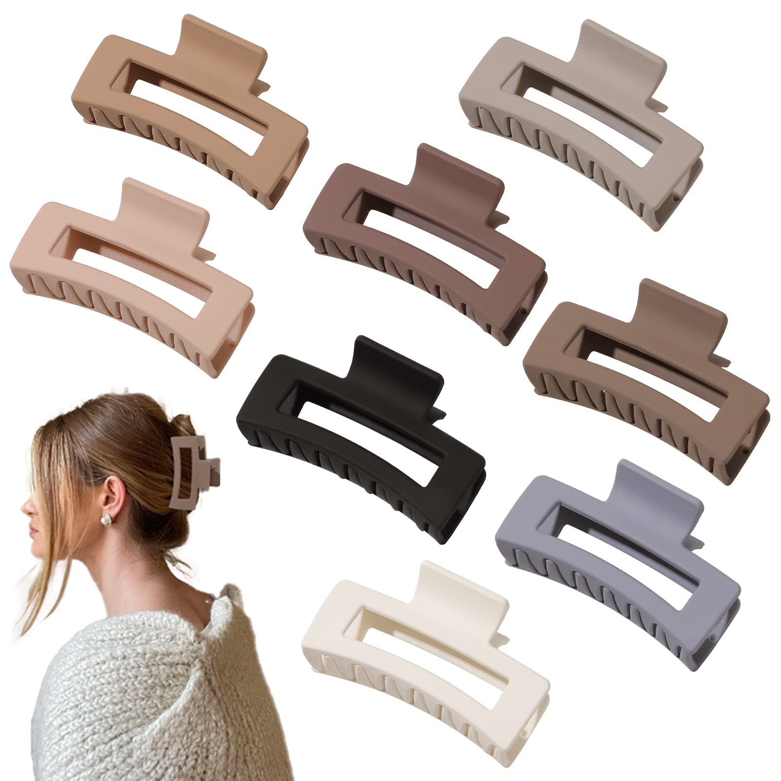 Ivyu Hair Clip for Women Thick Thin Hair - 8 Pieces Matte Claw Clips Medium Rectangle Claw Clip Strong Hold Cute Jaw Clip Hair Styling Accessories