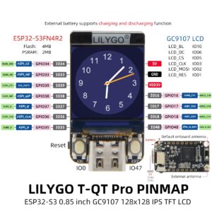 LILYGO T-QT ESP32-S3 0.85 inch GC9107 TFT IPS LCD Display Module TTGO Development Board (T-QT Pro)