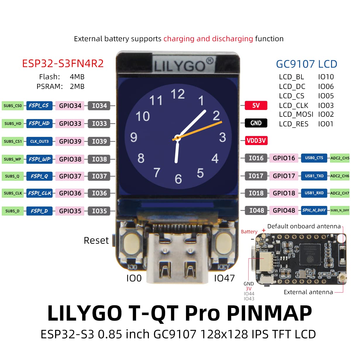 LILYGO T-QT ESP32-S3 0.85 inch GC9107 TFT IPS LCD Display Module TTGO Development Board (T-QT Pro)