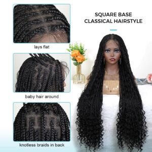 Sangtok Boho Braided Wigs for Black Women, 36 inch Knotless Full Lace Boho Box Braid Wig, Glueless Braided Wigs with Bohemian Curly Ended Double Full Lace Goddess Braided Wig …