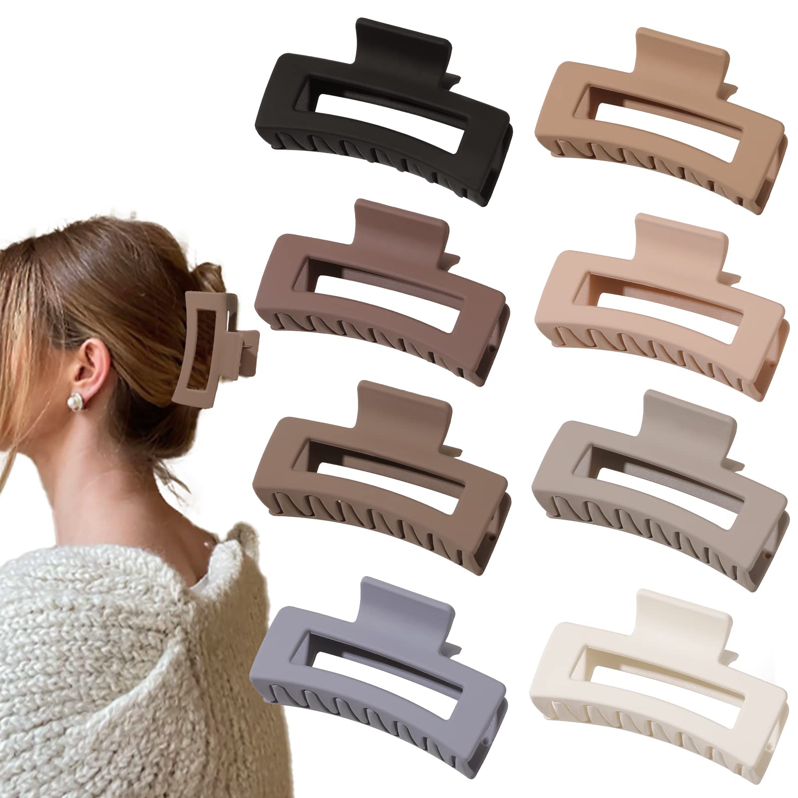 Ivyu Hair Clip for Women Thick Thin Hair - 8 Pieces Matte Claw Clips Medium Rectangle Claw Clip Strong Hold Cute Jaw Clip Hair Styling Accessories