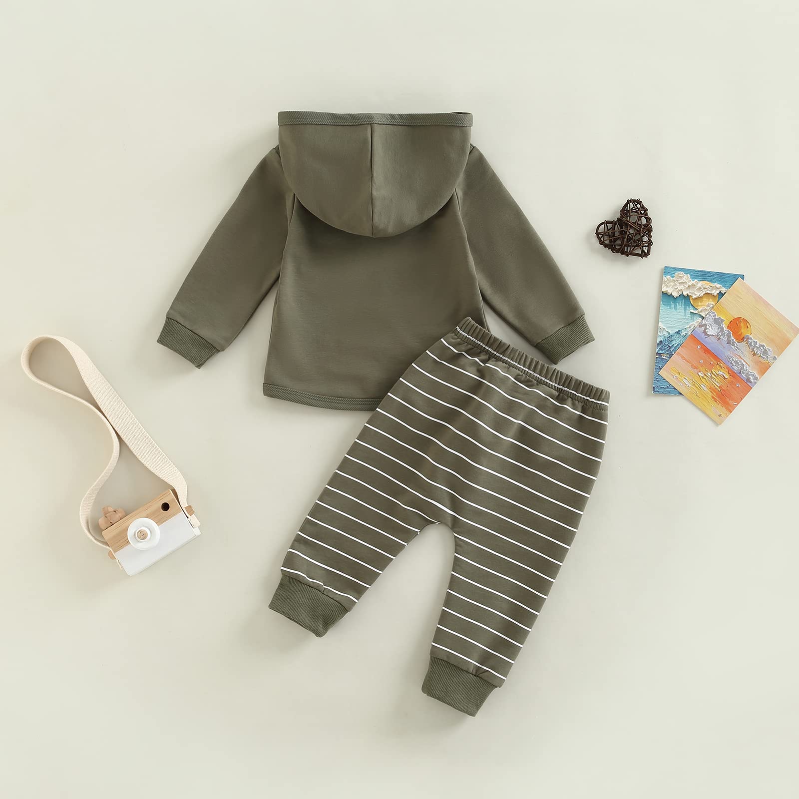 Baby Boy Clothes 3 6 9 12 18 24M 3T Pants Set Hooded Patchwork Hoodie Striped Sweatpants Fall Winter Outfit (C-Army Green, 6-12 Months)