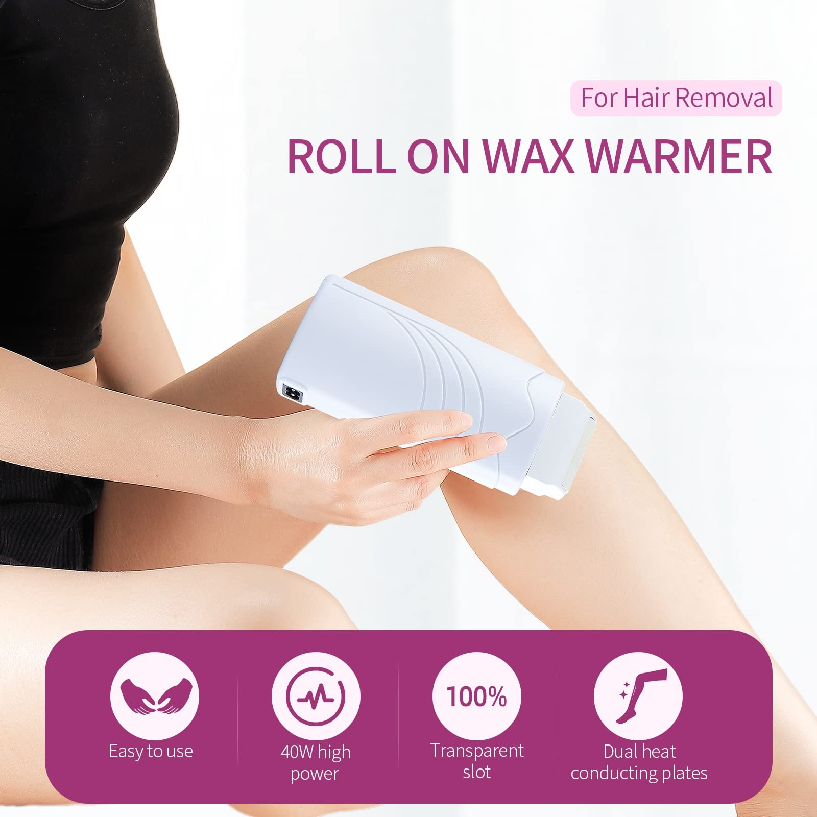 Roll On Wax Warmer For Hair Removal Wax Roller Wax Heater For Depilatory Wax Cartridge, Home Waxing Kit For Women Men 110V