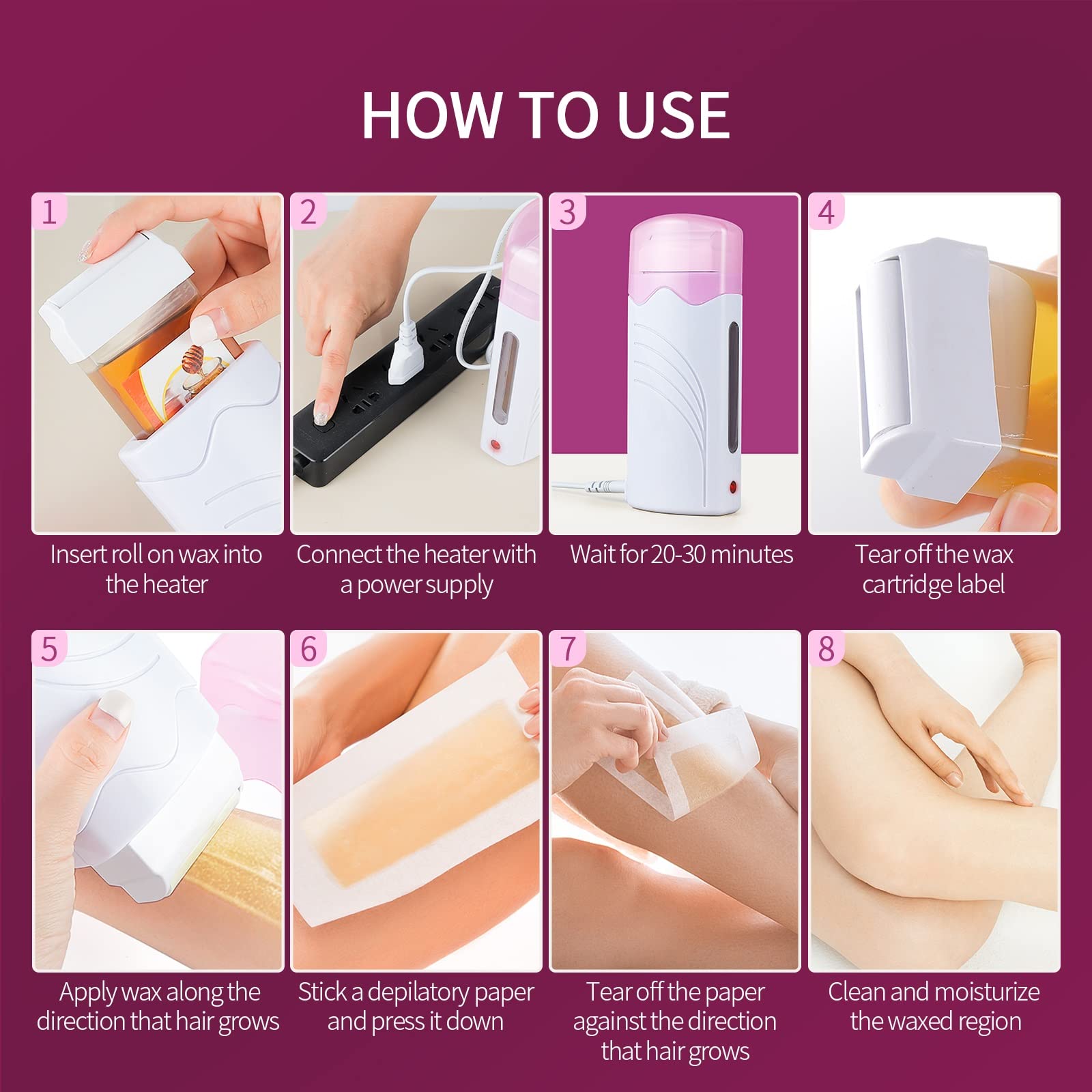 Roll On Wax Warmer For Hair Removal Wax Roller Wax Heater For Depilatory Wax Cartridge, Home Waxing Kit For Women Men 110V