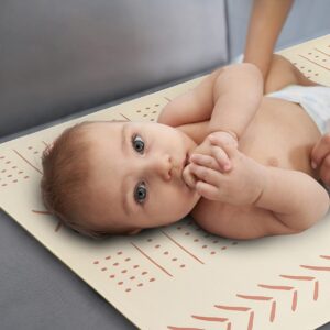 CHILDLIKE BEHAVIOR Vegan Leather Baby Changing Pad- Wipeable Portable changing Pad for Babies- Perfect for Travel-Foldable and Waterproof changing mat - Breathable and Gentle on Babys Skin-Beige 16x30