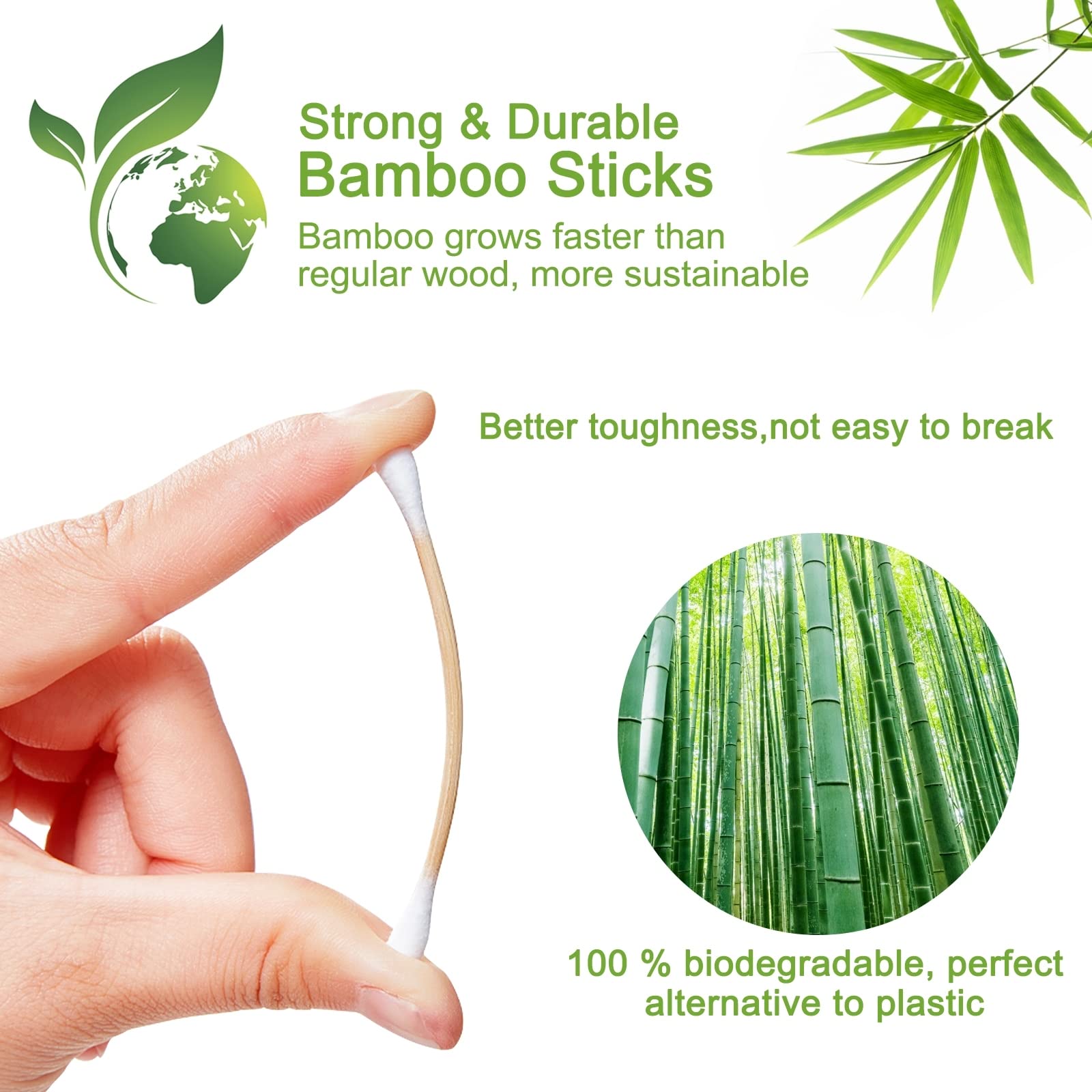 eyxformula 1000 PCS Bamboo Cotton Swabs In Storage Box Natural Organic Cotton Swabs With Wooden Sticks - Double Tips Biodegradable Cotton Buds For Ear Wax Removal, Makeup, Personal Care, Art & Craft