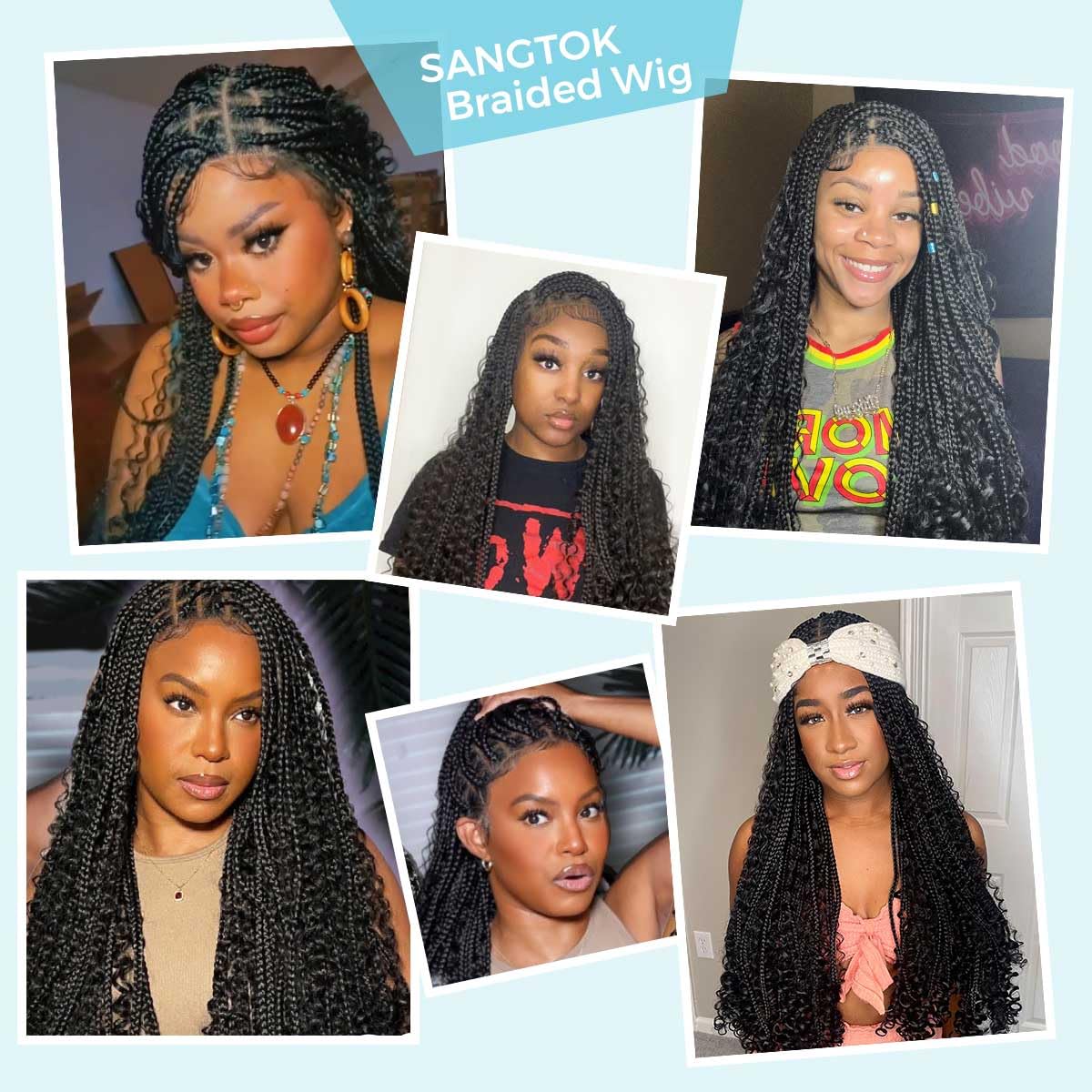 Sangtok Boho Braided Wigs for Black Women, 36 inch Knotless Full Lace Boho Box Braid Wig, Glueless Braided Wigs with Bohemian Curly Ended Double Full Lace Goddess Braided Wig …