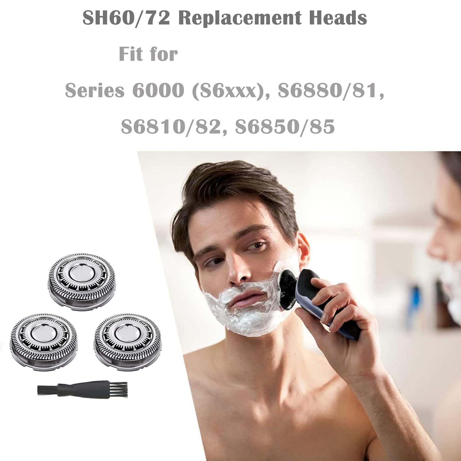 Suleto SH60/72 Replacement Head Blades Compatible with Philips Series 6000 Razor, Sh60 Replacement Head Compatible with Norelco Series 6000 Shaver, W/Brush for S6880/81, S6810/82, S6850/85, S6xxx