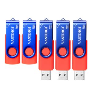 vastdigi 64gb usb flash drive 5 pack usb 3.0 flash drive high speed swivel memory stick thumb drives with led light for data storage and backup…