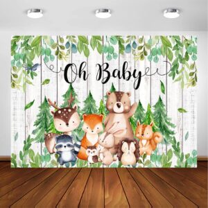 avezano oh baby backdrop forest safari jungle animals boys girls baby shower party decorations cartoon bear deer woodland baby shower photography background (7x5ft)