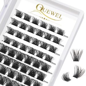 QUEWEL Cluster Lashes 72 Pcs Wide Stem Individual Lashes C/D Curl 8-16mm Length + Lash Bond And Seal, Lash Cluster Glue For DIY Eyelash Extensions