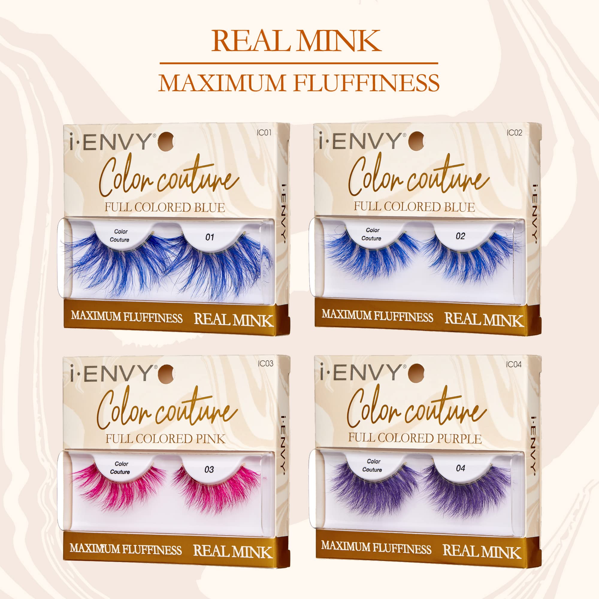 iENVY False Eyelashes Real Mink Color Couture Full Colored Lashes Maximum Fluffiness and Volume Fake Eyelashes (Purple)