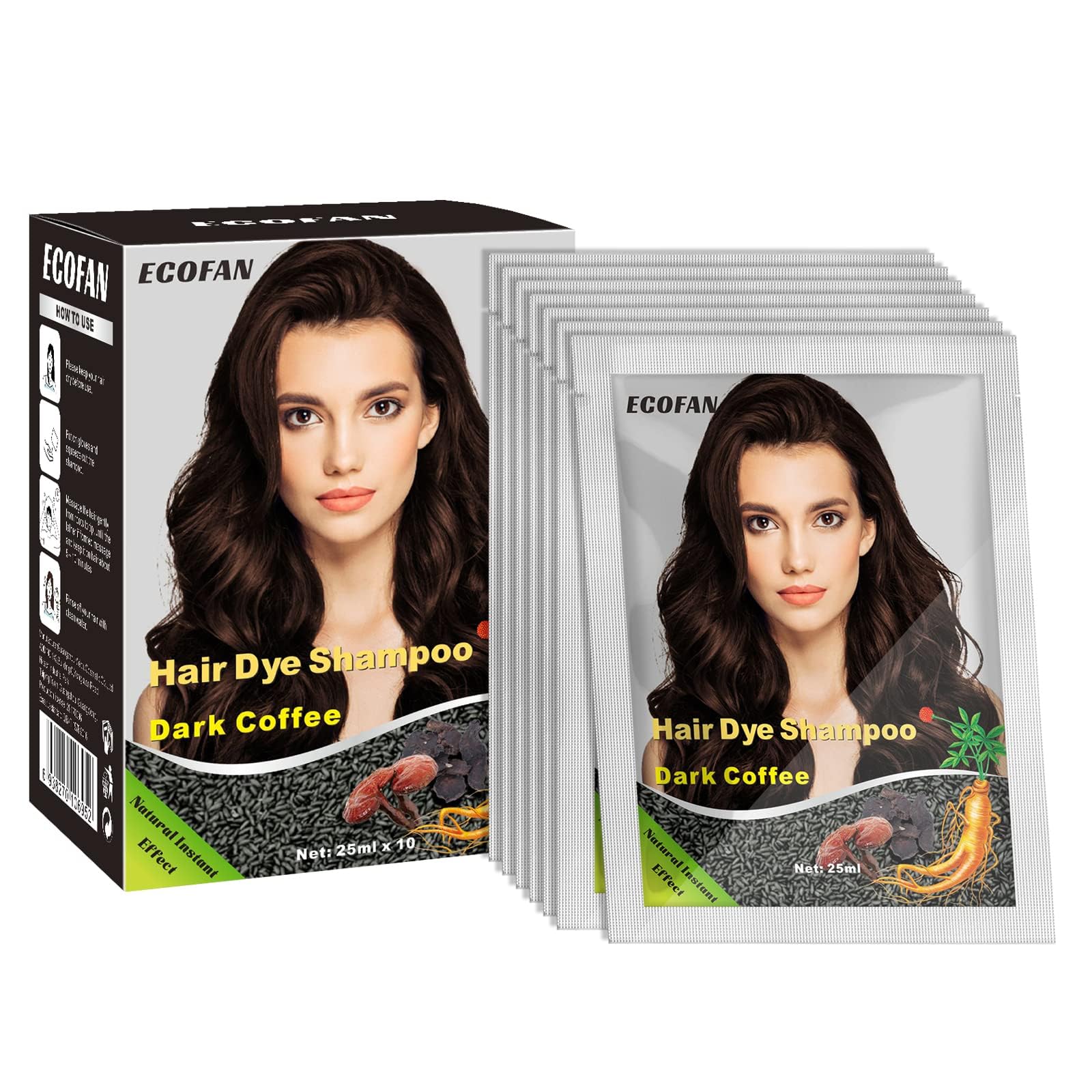 10 PCS Semi-Permanent Hair Color Shampoo - 3 in 1 Instant Hair Dye for Men & Women, Herbal Ingredients for 100% Grey Coverage (Dark Coffee/Dark Brown)