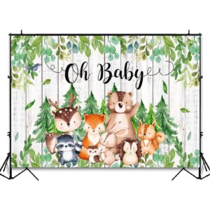 Avezano Oh Baby Backdrop Forest Safari Jungle Animals Boys Girls Baby Shower Party Decorations Cartoon Bear Deer Woodland Baby Shower Photography Background (7x5ft)