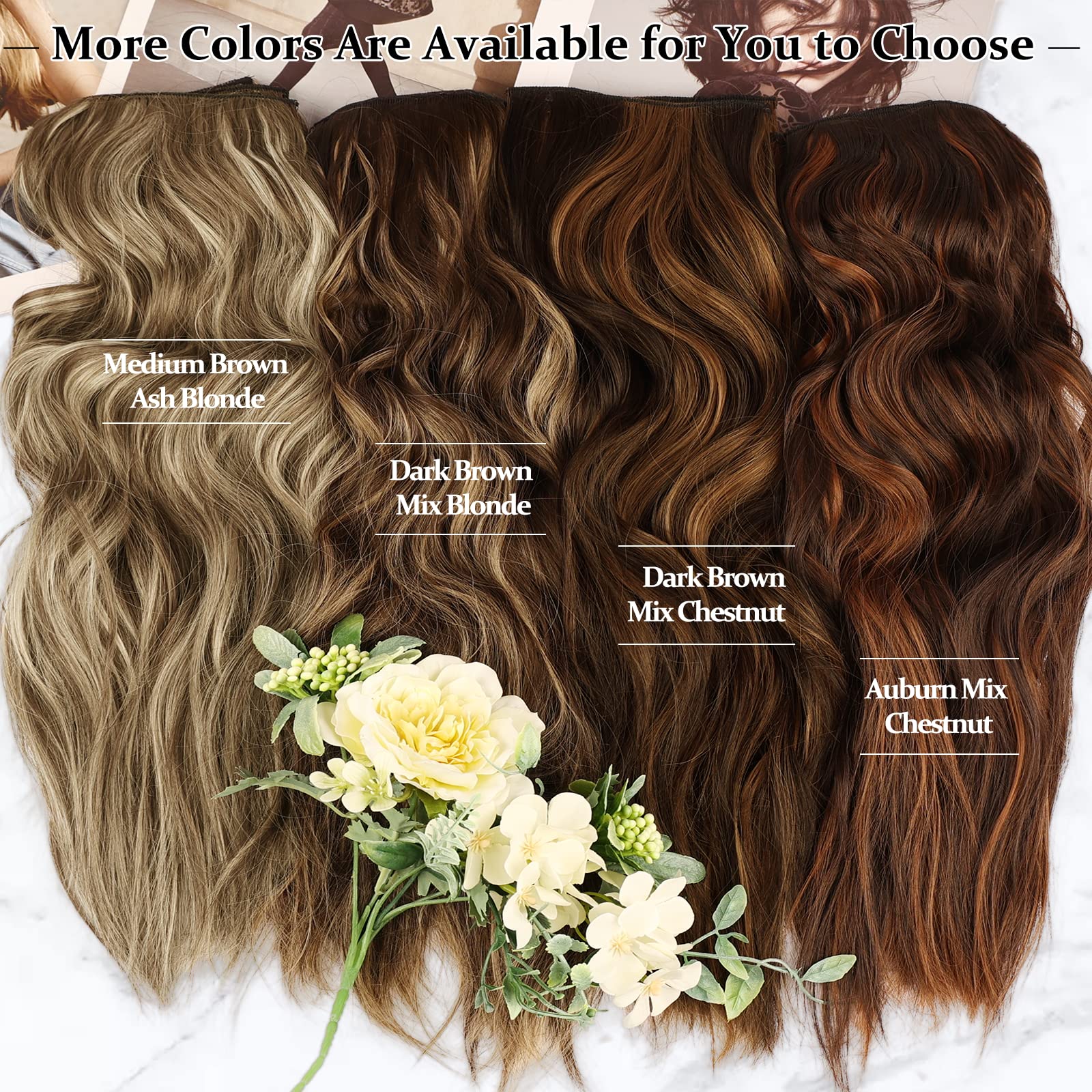 NAYOO Clip in Hair Extensions for Women 20 Inch Long Wavy Curly Auburn Mix Chestnut Hair Extension Full Head Synthetic Hair Extension Hairpieces(6PCS,Auburn Mix Chestnut)