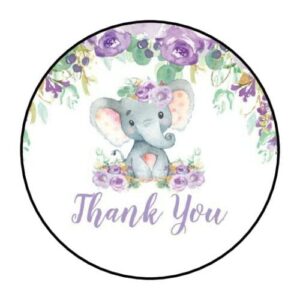 30 pcs thank you purple elephant round​ stickers envelope seals labels round tags, stamps sticker for gift cards, envelopes, boxes for holiday, birthday, christmas