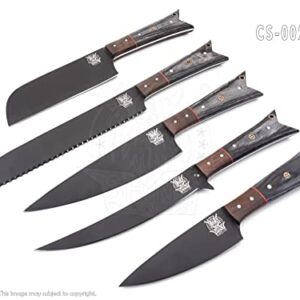 SHINY CRAFTS | Chef knife black Coated Kitchen Knife Set with wood handle and D 2 Steel Blade, Chef’s Knives set with Leather Pouch Roll (CS-23)