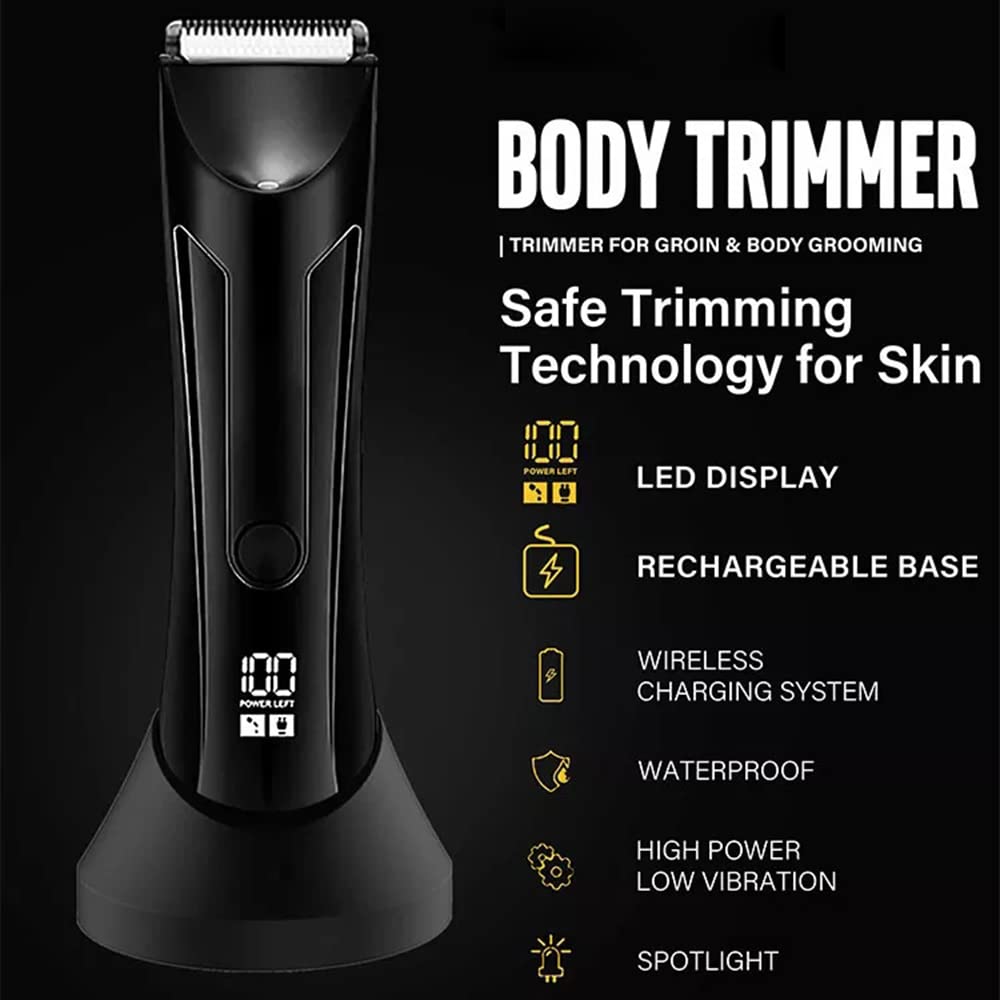 ANFOOS Electric Body Hair Trimmer for Men, Ball Shaver Pubic Groin Hair Trimmer Beard USB Recharge Dock Body Grooming Kit Replaceable Ceramic Blade Male Hygiene Razor Waterproof Wet/Dry