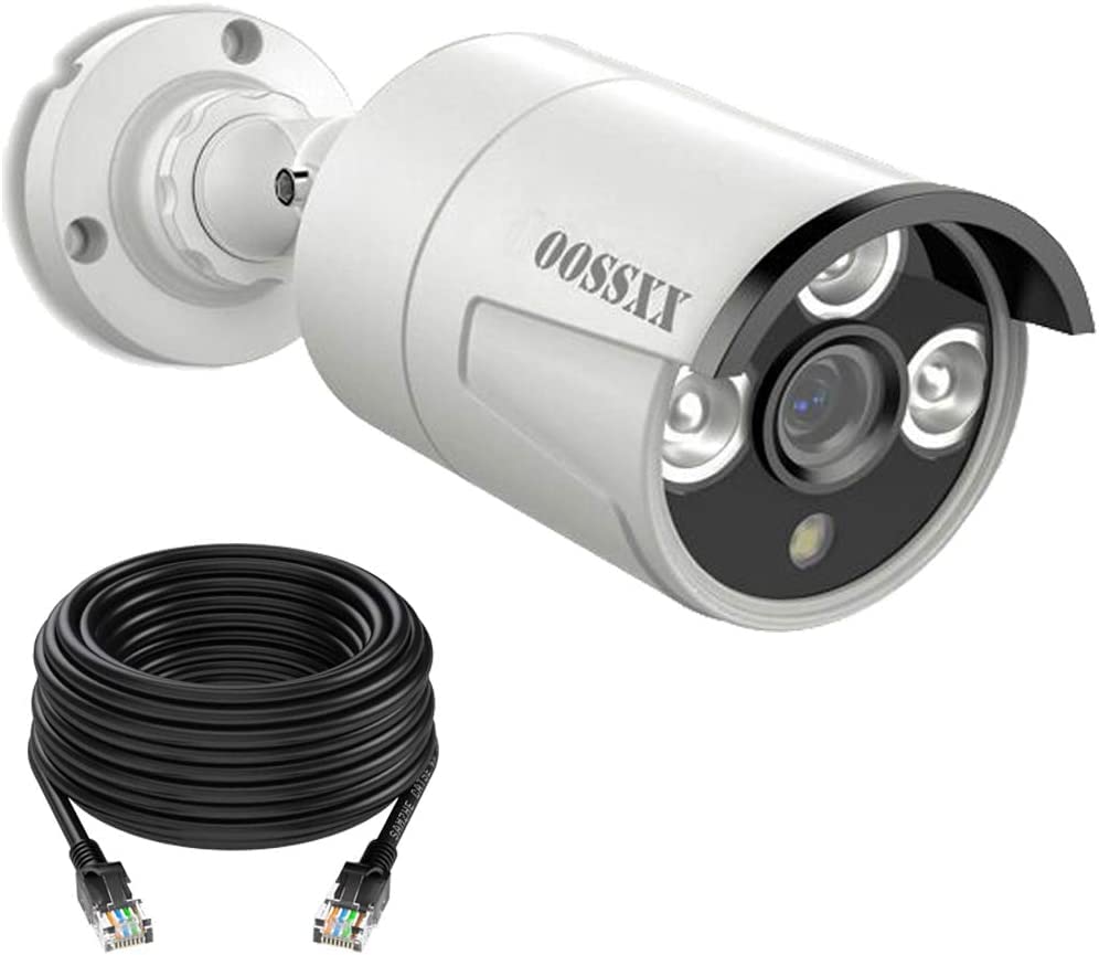 OOSSXX (5.0MP POE Extend Camera with 60 feet Cable) Microphone Inside Outdoor/Indoor Video Surveillance Security Waterproof Wired POE Camera, Just Extend POE Kits