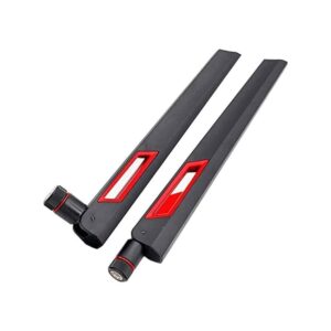 black and red 10dbi dual band signal booster wi-fi antennas (2.4ghz/5ghz-5.8ghz) with rp-sma male connector for wireless camera, router, hotspot - 2 pack (black/red, rp-sma male)