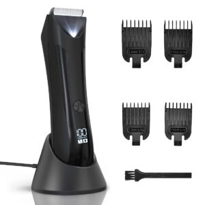 anfoos electric body hair trimmer for men, ball shaver pubic groin hair trimmer beard usb recharge dock body grooming kit replaceable ceramic blade male hygiene razor waterproof wet/dry