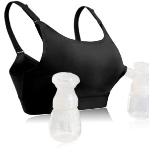 Hands Free Pumping Bra Hands-Free Breast Pump Bra Nursing Bras for Pumping Adjustable Breast-Pumps Holding and Nursing Bra (Black, Large)