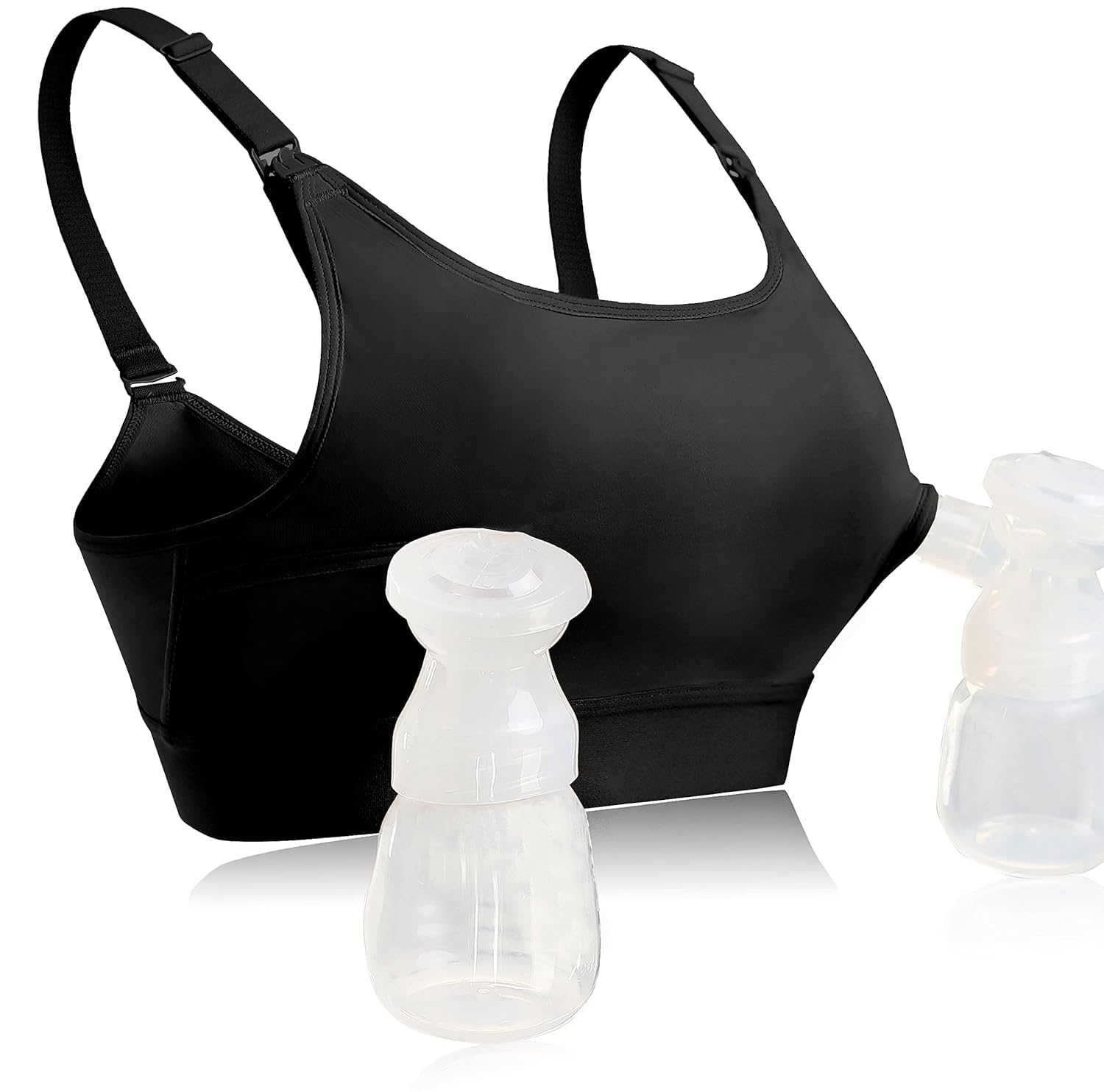 Hands Free Pumping Bra Hands-Free Breast Pump Bra Nursing Bras for Pumping Adjustable Breast-Pumps Holding and Nursing Bra (Black, Large)