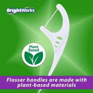 225 Piece BrightWorks Fresh Mint + Whitening Dental Flossers with Plant-Based Handles, Super-Strong Floss and Mint-Flavored Floss with Micro-Crystals, 75 Count (Pack of 3)