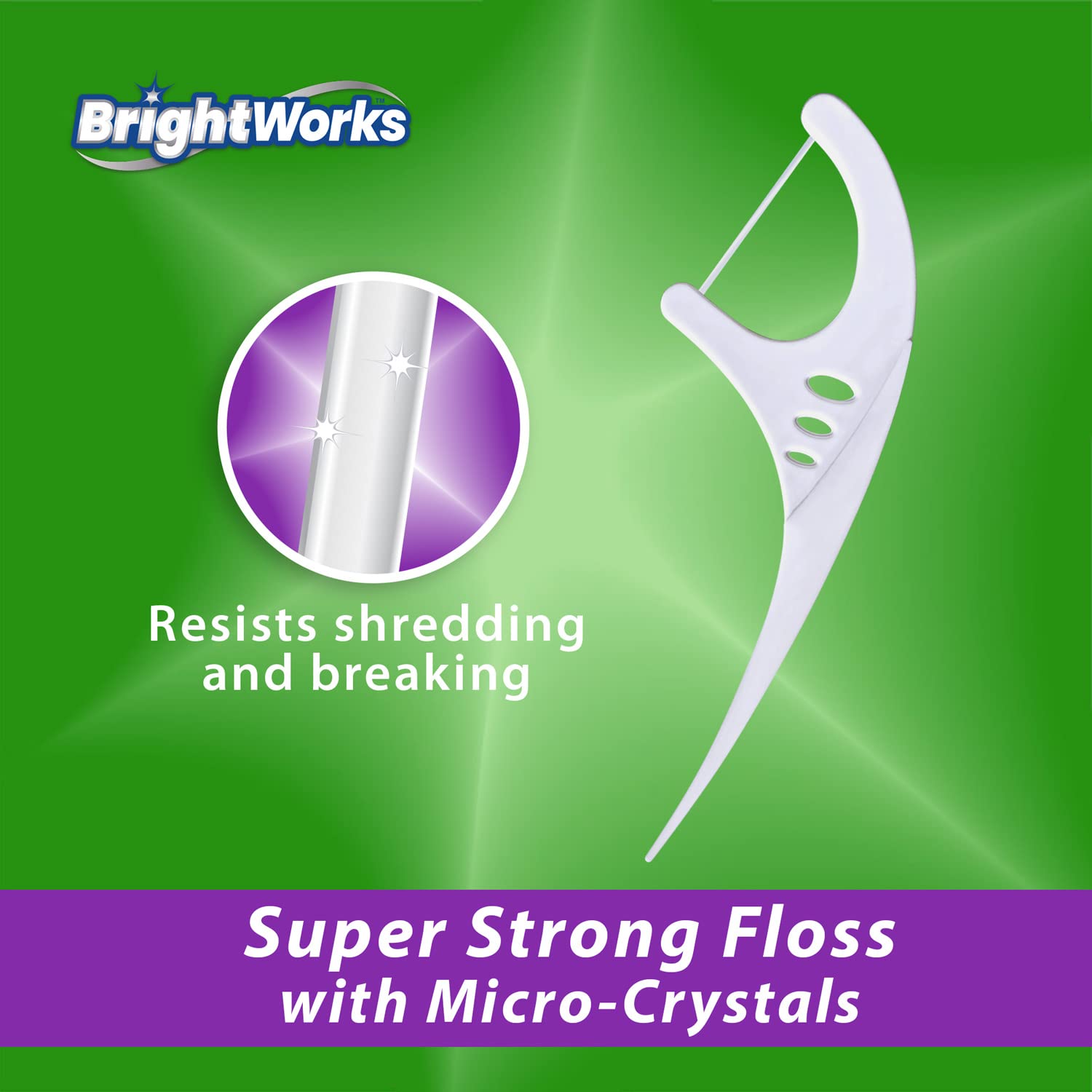 225 Piece BrightWorks Fresh Mint + Whitening Dental Flossers with Plant-Based Handles, Super-Strong Floss and Mint-Flavored Floss with Micro-Crystals, 75 Count (Pack of 3)