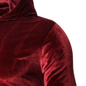 Maiyifu-GJ Men's Velvet Velour Slim Fit Hoodies Long Sleeve Drawstring Pullover Hoodie Lightweight Warm Hooded Sweatshirt (Red,Medium)