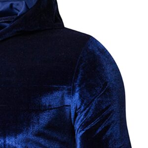 Maiyifu-GJ Men's Velvet Velour Slim Fit Hoodies Long Sleeve Drawstring Pullover Hoodie Lightweight Warm Hooded Sweatshirt (Dark Blue,3X-Large)