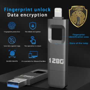 YIGORN 128GB Encrypted USB Drive,Fingerprint Flash Drive,Secure Password Protected U Disk, USB Memory Stick, USB Thumb Drive,Encryption Storage for iPhone/iPad/iPadmini/Mac/PC