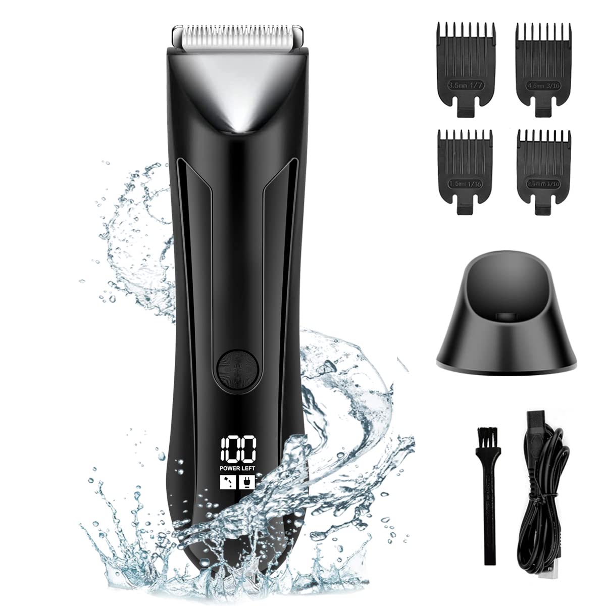 ANFOOS Electric Body Hair Trimmer for Men, Ball Shaver Pubic Groin Hair Trimmer Beard USB Recharge Dock Body Grooming Kit Replaceable Ceramic Blade Male Hygiene Razor Waterproof Wet/Dry