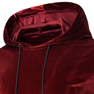 Maiyifu-GJ Men's Velvet Velour Slim Fit Hoodies Long Sleeve Drawstring Pullover Hoodie Lightweight Warm Hooded Sweatshirt (Red,Medium)