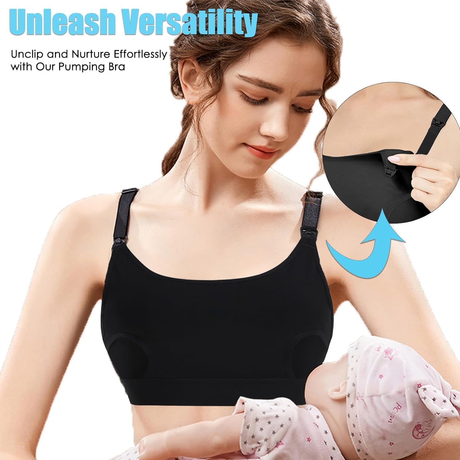 Hands Free Pumping Bra Hands-Free Breast Pump Bra Nursing Bras for Pumping Adjustable Breast-Pumps Holding and Nursing Bra (Black, Large)