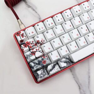 JSJT Plum Blossom Keycaps 135 Keys Japanese Keycaps PBT Custom Keycap Set Cherry Profile Key Caps for US/ISO Layout Cherry MX Switch 64 68 87 96 108 Gaming Mechanical Keyboard(6.25u/7u Spacebar)