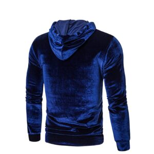 Maiyifu-GJ Men's Velvet Velour Slim Fit Hoodies Long Sleeve Drawstring Pullover Hoodie Lightweight Warm Hooded Sweatshirt (Dark Blue,3X-Large)