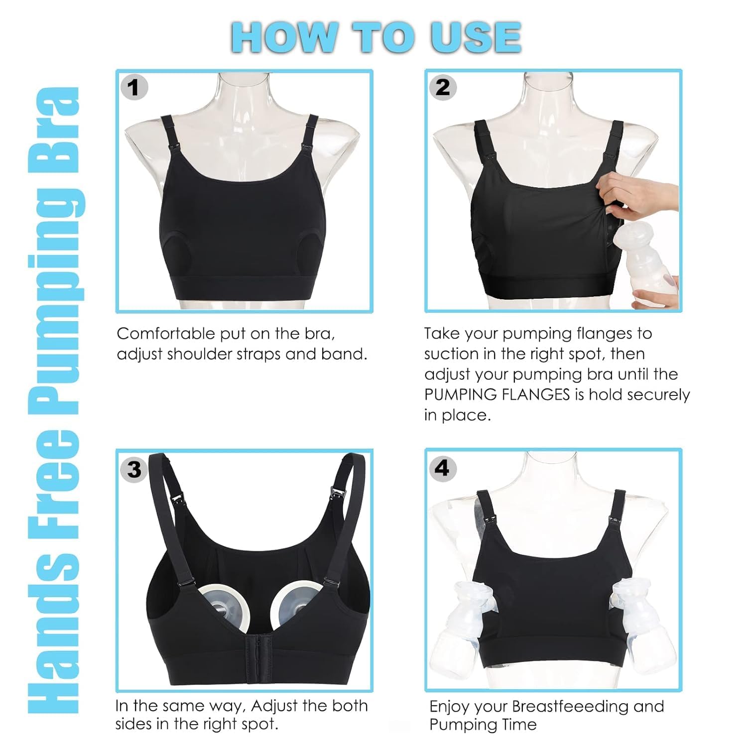 Hands Free Pumping Bra Hands-Free Breast Pump Bra Nursing Bras for Pumping Adjustable Breast-Pumps Holding and Nursing Bra (Black, Large)